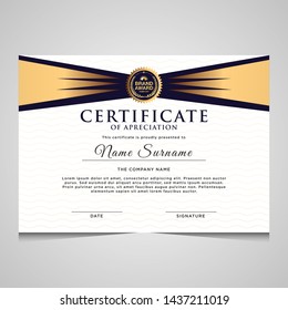 elegant blue and gold diploma certificate template. Use for print, certificate, diploma, graduation