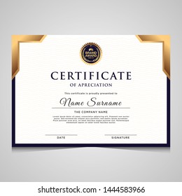 elegant blue and gold diploma certificate template. Use for print, certificate, diploma, graduation