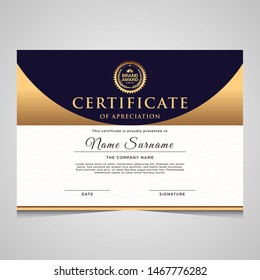 elegant blue and gold diploma certificate template. Use for print, certificate, diploma, graduation