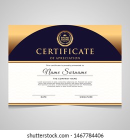 elegant blue and gold diploma certificate template. Use for print, certificate, diploma, graduation