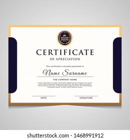 Elegant blue and gold diploma certificate template. Use for print, certificate, diploma, graduation