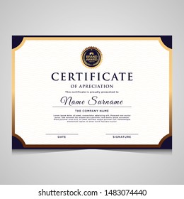 elegant blue and gold diploma certificate template. Use for print, certificate, diploma, graduation