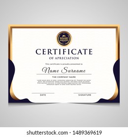 Elegant blue and gold diploma certificate template. Use for print, certificate, diploma, graduation