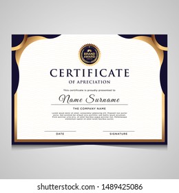 Elegant blue and gold diploma certificate template. Use for print, certificate, diploma, graduation