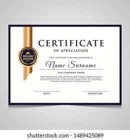 Elegant blue and gold diploma certificate template. Use for print, certificate, diploma, graduation