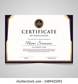 Elegant blue and gold diploma certificate template. Use for print, certificate, diploma, graduation