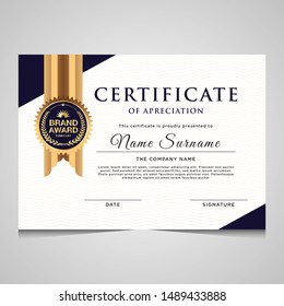 Elegant blue and gold diploma certificate template. Use for print, certificate, diploma, graduation