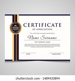 Elegant blue and gold diploma certificate template. Use for print, certificate, diploma, graduation