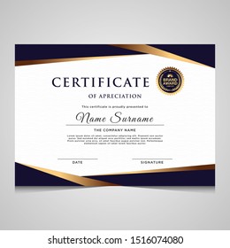 Elegant blue and gold diploma certificate template. Use for print, certificate, diploma, graduation