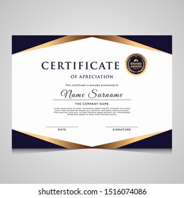 Elegant blue and gold diploma certificate template. Use for print, certificate, diploma, graduation