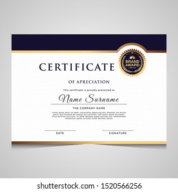 elegant blue and gold diploma certificate template. Use for print, certificate, diploma, graduation