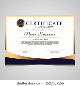 Elegant blue and gold diploma certificate template. Use for print, certificate, diploma, graduation