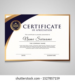 Elegant blue and gold diploma certificate template. Use for print, certificate, diploma, graduation