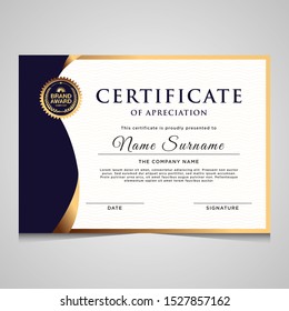 Elegant blue and gold diploma certificate template. Use for print, certificate, diploma, graduation