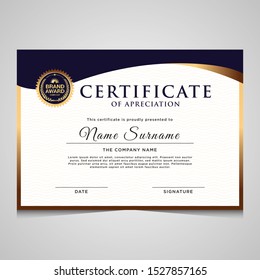 Elegant blue and gold diploma certificate template. Use for print, certificate, diploma, graduation