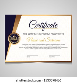 elegant blue and gold diploma certificate template. Use for print, certificate, diploma, graduation