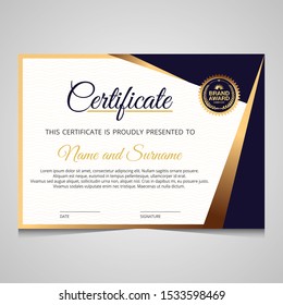 elegant blue and gold diploma certificate template. Use for print, certificate, diploma, graduation