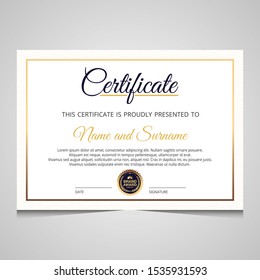 Elegant blue and gold diploma certificate template. Use for print, certificate, diploma, graduation