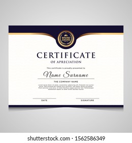 Elegant blue and gold diploma certificate template. Use for print, certificate, diploma, graduation