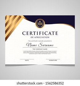 Elegant blue and gold diploma certificate template. Use for print, certificate, diploma, graduation