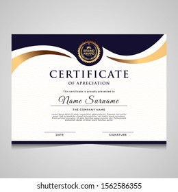 Elegant blue and gold diploma certificate template. Use for print, certificate, diploma, graduation