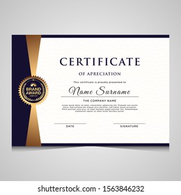 Elegant blue and gold diploma certificate template. Use for print, certificate, diploma, graduation