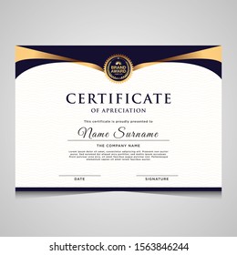 Elegant blue and gold diploma certificate template. Use for print, certificate, diploma, graduation