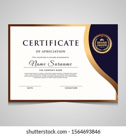 Elegant blue and gold diploma certificate template. Use for print, certificate, diploma, graduation