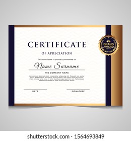 Elegant blue and gold diploma certificate template. Use for print, certificate, diploma, graduation