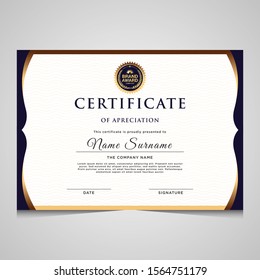 Elegant blue and gold diploma certificate template. Use for print, certificate, diploma, graduation