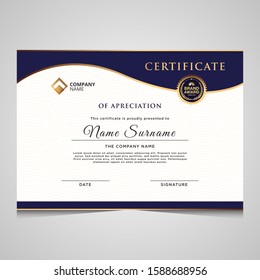 Elegant blue and gold diploma certificate template. Use for print, certificate, diploma, graduation