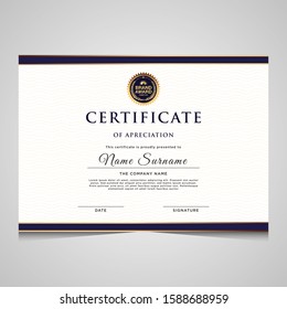 Elegant blue and gold diploma certificate template. Use for print, certificate, diploma, graduation