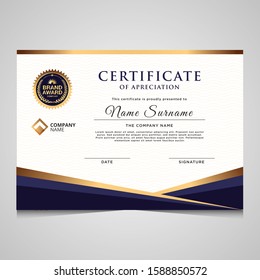 Elegant blue and gold diploma certificate template. Use for print, certificate, diploma, graduation