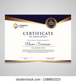 Elegant blue and gold diploma certificate template. Use for print, certificate, diploma, graduation