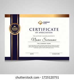 elegant blue and gold diploma certificate template. Use for print, certificate, diploma, graduation