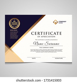 Elegant Blue And Gold Diploma Certificate Template. Use For Print, Certificate, Diploma, Graduation