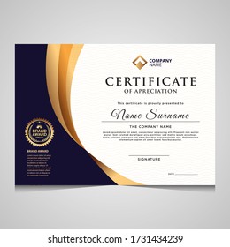 elegant blue and gold diploma certificate template. Use for print, certificate, diploma, graduation