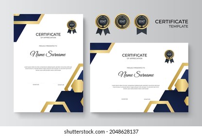 Elegant blue and gold diploma certificate template vector