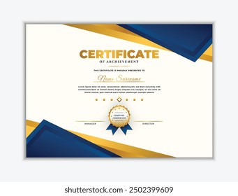 Elegante Plantilla de diseño de certificado de diploma azul y oro