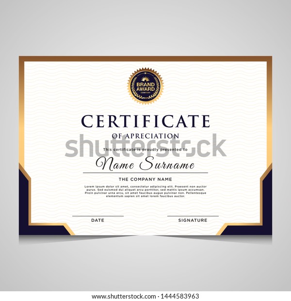 elegant blue and gold\
diploma certificate template. Use for print, certificate, diploma,\
graduation