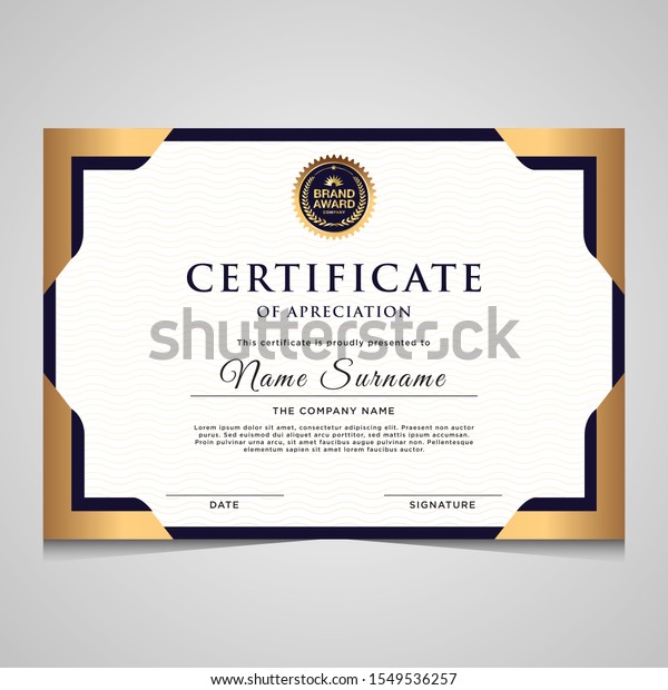 Elegant Blue Gold Diploma Certificate Template Stock Vector (Royalty ...