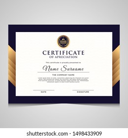 Elegant blue and gold diploma modern certificate template.Use for print, certificate, diploma, graduation