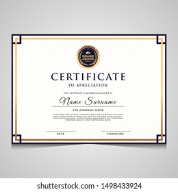 Elegant blue and gold diploma modern certificate template.Use for print, certificate, diploma, graduation