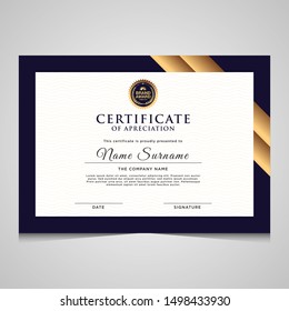 Elegant blue and gold diploma modern certificate template.Use for print, certificate, diploma, graduation