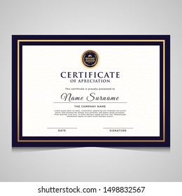 elegant blue and gold diploma modern certificate template.Use for print, certificate,diploma,graduation