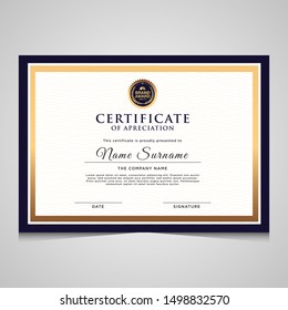 elegant blue and gold diploma modern certificate template.Use for print, certificate,diploma,graduation