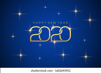 Elegant blue and gold happy new year 2020 background Premium Vector