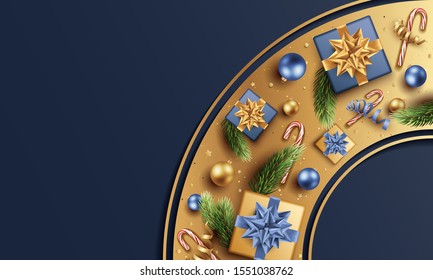 elegant blue and golden christmas background with realistic detailed elements