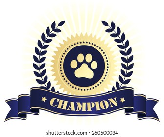 Elegant blue and golden seal / stamp with blue ribbon with champion text and paw print on center. perfect for dog show things