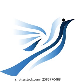 Elegant Blue Gradient Bird with Flowing Wings, Symbolizing Freedom, Peace, and Graceful Motion in Flight